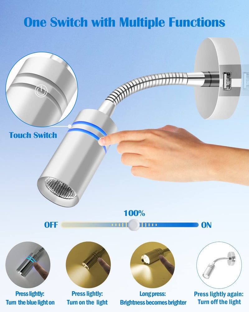 THALASSA 12V Short Gooseneck Light With 5V USB Port - Boat Reading Lamp Adjustable Warm White Spotlight with Dimmable Touch Switch Designed for RV, Caravans, Boats, Motor Homes Inside as Bedside Light - Image 2